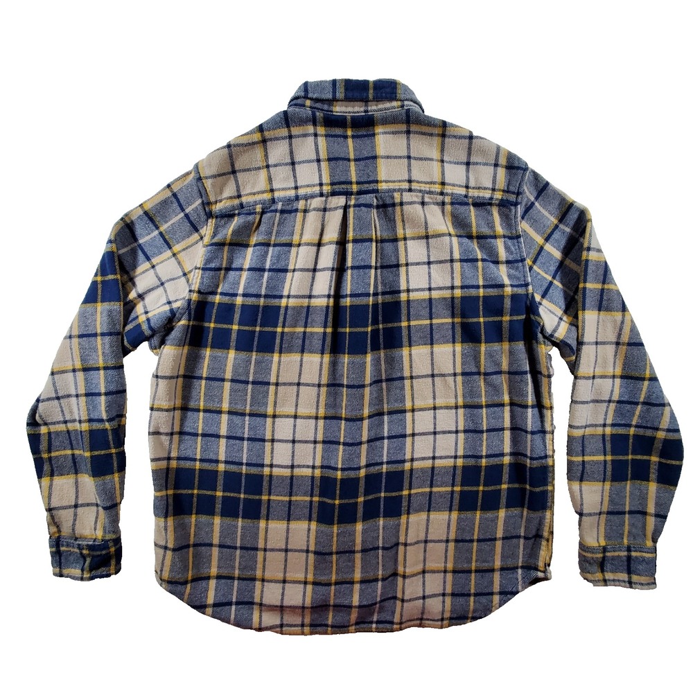 Eddie Bauer Mens Blue Tan Yellow Plaid Flannel Button Down Shirt L EM32LW202 - Picture 2 of 9